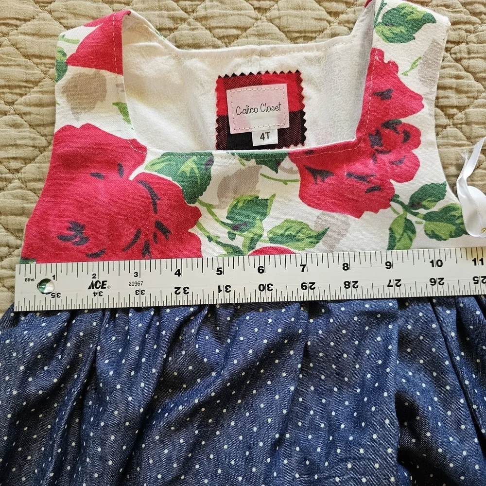 Handmade 4t Floral Rose Polka Dot Jumper Dress Vintage Linens Calico Closet Boho